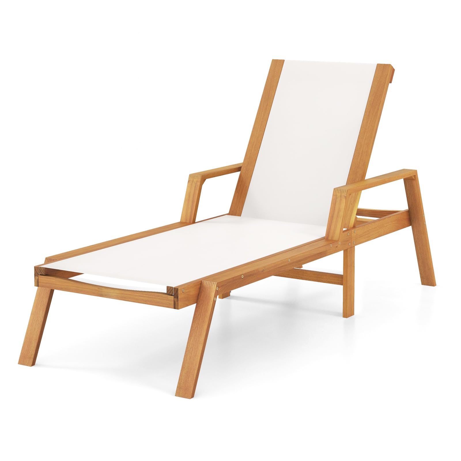 Chaise longue de patio Tangkula, en bois d'acacia réglable sur 5 positions